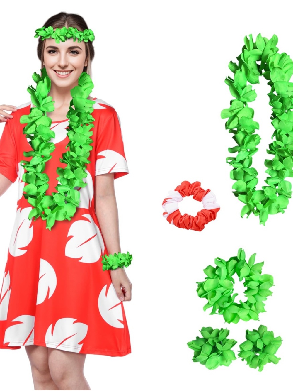 Hawaiian Green Leaf Lei Costume Accessory Set